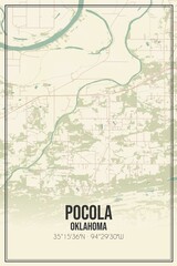 Retro US city map of Pocola, Oklahoma. Vintage street map.