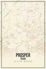 Retro US city map of Prosper, Texas. Vintage street map.