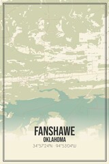 Retro US city map of Fanshawe, Oklahoma. Vintage street map.