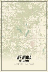 Retro US city map of Wewoka, Oklahoma. Vintage street map.