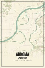 Retro US city map of Arkoma, Oklahoma. Vintage street map.