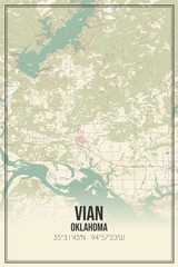 Retro US city map of Vian, Oklahoma. Vintage street map.