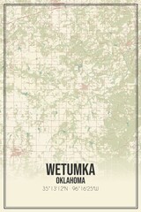 Retro US city map of Wetumka, Oklahoma. Vintage street map.