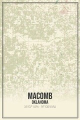 Retro US city map of Macomb, Oklahoma. Vintage street map.