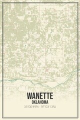Retro US city map of Wanette, Oklahoma. Vintage street map.