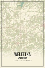 Retro US city map of Weleetka, Oklahoma. Vintage street map.