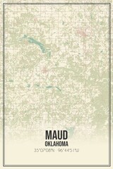 Retro US city map of Maud, Oklahoma. Vintage street map.