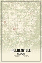 Retro US city map of Holdenville, Oklahoma. Vintage street map.