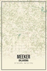 Retro US city map of Meeker, Oklahoma. Vintage street map.