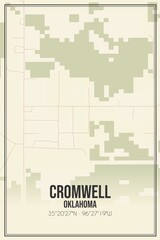 Retro US city map of Cromwell, Oklahoma. Vintage street map.