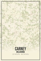 Retro US city map of Carney, Oklahoma. Vintage street map.