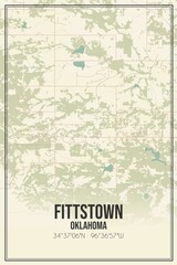 Retro US city map of Fittstown, Oklahoma. Vintage street map.