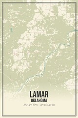 Retro US city map of Lamar, Oklahoma. Vintage street map.