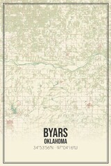 Retro US city map of Byars, Oklahoma. Vintage street map.