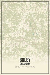Retro US city map of Boley, Oklahoma. Vintage street map.