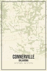 Retro US city map of Connerville, Oklahoma. Vintage street map.