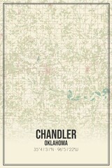 Retro US city map of Chandler, Oklahoma. Vintage street map.
