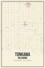 Retro US city map of Tonkawa, Oklahoma. Vintage street map.