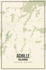 Retro US city map of Achille, Oklahoma. Vintage street map.