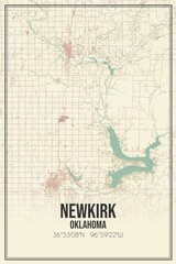 Retro US city map of Newkirk, Oklahoma. Vintage street map.