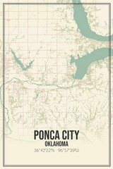 Retro US city map of Ponca City, Oklahoma. Vintage street map.
