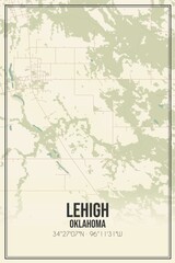 Retro US city map of Lehigh, Oklahoma. Vintage street map.