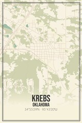 Retro US city map of Krebs, Oklahoma. Vintage street map.