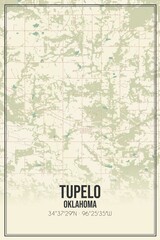 Retro US city map of Tupelo, Oklahoma. Vintage street map.