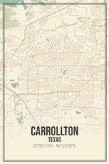 Retro US city map of Carrollton, Texas. Vintage street map.