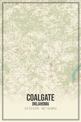Retro US city map of Coalgate, Oklahoma. Vintage street map.