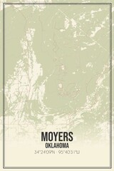 Retro US city map of Moyers, Oklahoma. Vintage street map.