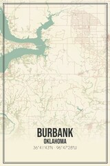 Retro US city map of Burbank, Oklahoma. Vintage street map.