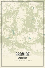 Retro US city map of Bromide, Oklahoma. Vintage street map.