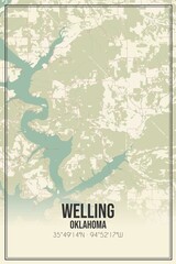 Retro US city map of Welling, Oklahoma. Vintage street map.