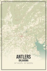 Retro US city map of Antlers, Oklahoma. Vintage street map.