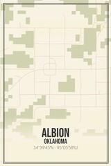 Retro US city map of Albion, Oklahoma. Vintage street map.
