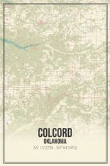 Retro US city map of Colcord, Oklahoma. Vintage street map.