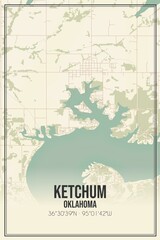 Retro US city map of Ketchum, Oklahoma. Vintage street map.