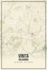 Retro US city map of Vinita, Oklahoma. Vintage street map.