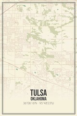Retro US city map of Tulsa, Oklahoma. Vintage street map.