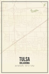 Retro US city map of Tulsa, Oklahoma. Vintage street map.