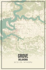 Retro US city map of Grove, Oklahoma. Vintage street map.