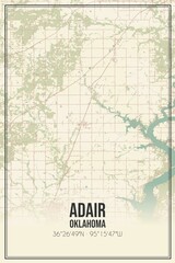 Retro US city map of Adair, Oklahoma. Vintage street map.