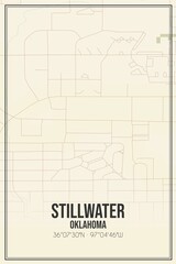 Retro US city map of Stillwater, Oklahoma. Vintage street map.