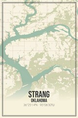 Retro US city map of Strang, Oklahoma. Vintage street map.