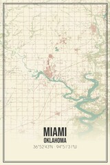 Retro US city map of Miami, Oklahoma. Vintage street map.