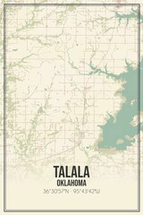 Retro US city map of Talala, Oklahoma. Vintage street map.