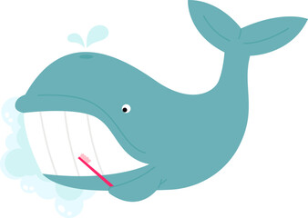 Whale brush teeth flat icon Funny cartoon animal