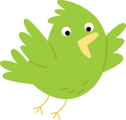 Cute green bird flat icon Funny cartoon birdie