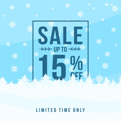 Winter sale up to 15% off. Winter sale banner template design with up to 15 percent off. Super Sale, end of season special offer banner. vector illustration